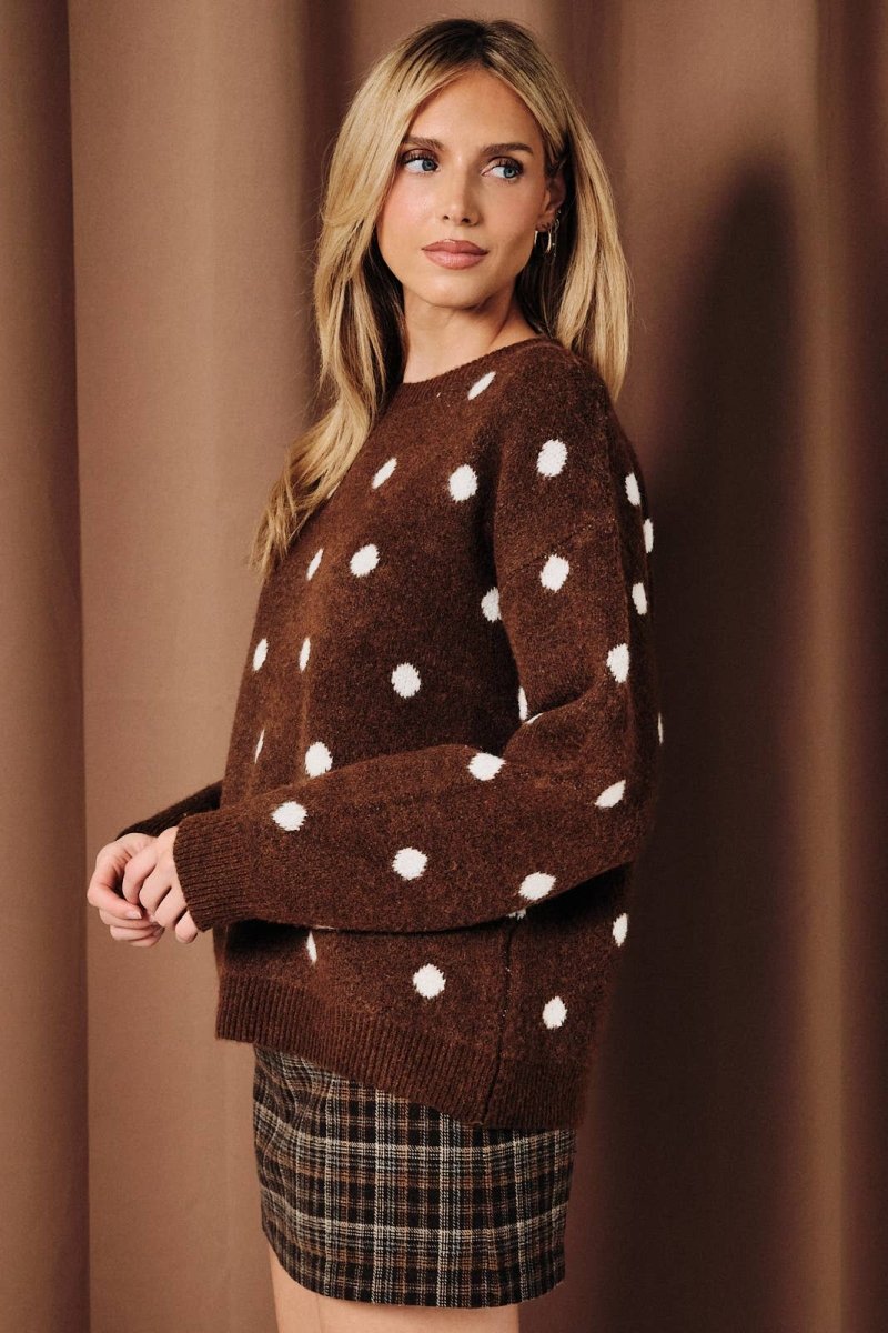 Retro Polka Dot Crew Neck Long Sleeve Knit Sweater - Three:Twelve Boutique - Sunday Edition by LE LIS