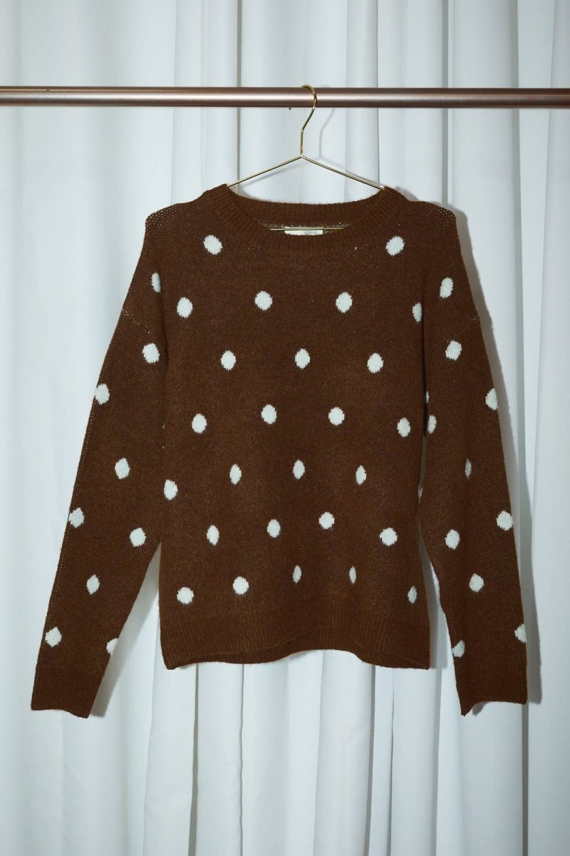 Retro Polka Dot Crew Neck Long Sleeve Knit Sweater - Three:Twelve Boutique - Sunday Edition by LE LIS