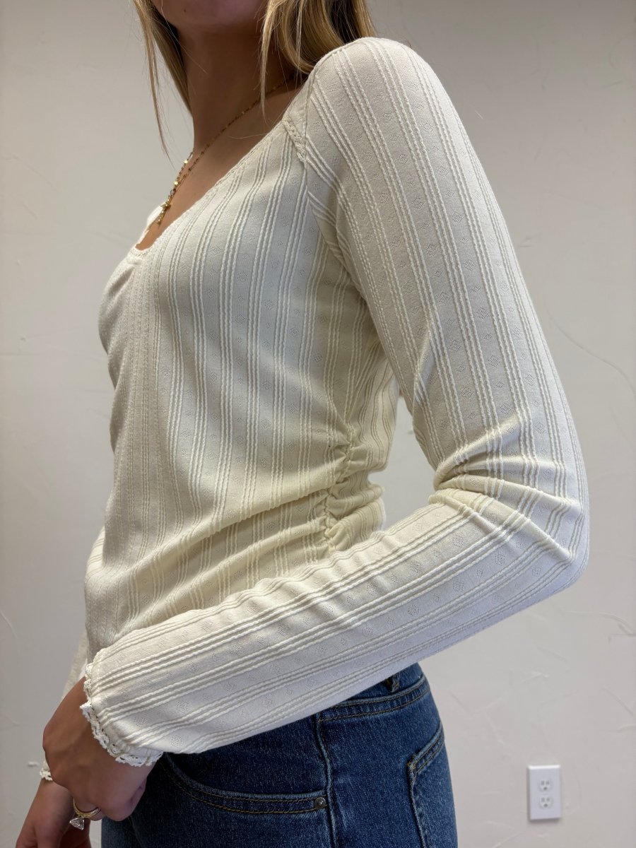 RIB LACE DETAIL SIDE RUCHED SIDE TOP - Three:Twelve Boutique - Doe and Rae