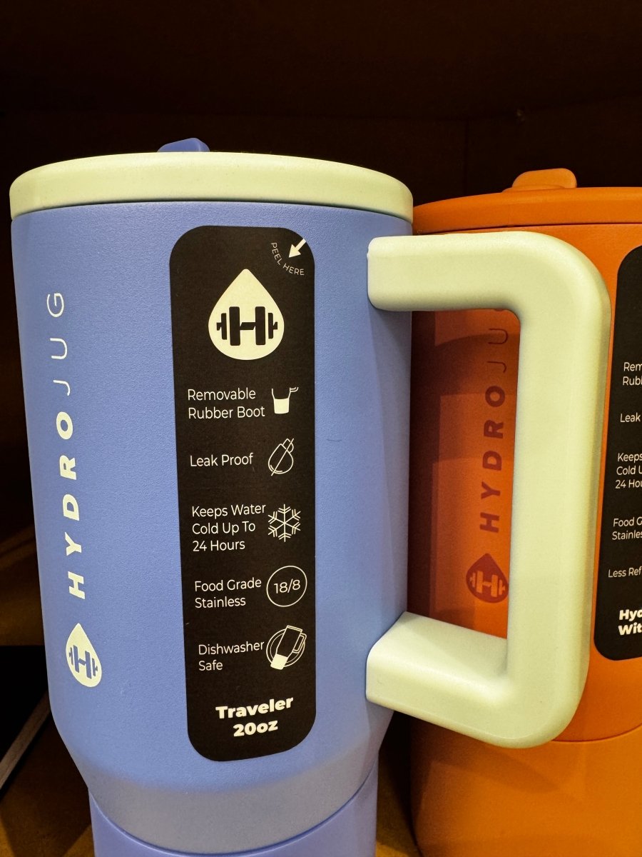 Front view of Riptide HydroJug 20 oz Traveler Tumbler showing insulated body and flip straw lid
