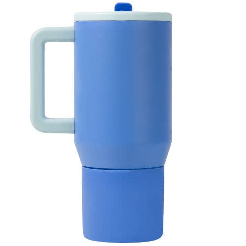 Side view of HydroJug tumbler highlighting handle and cupholder-friendly base