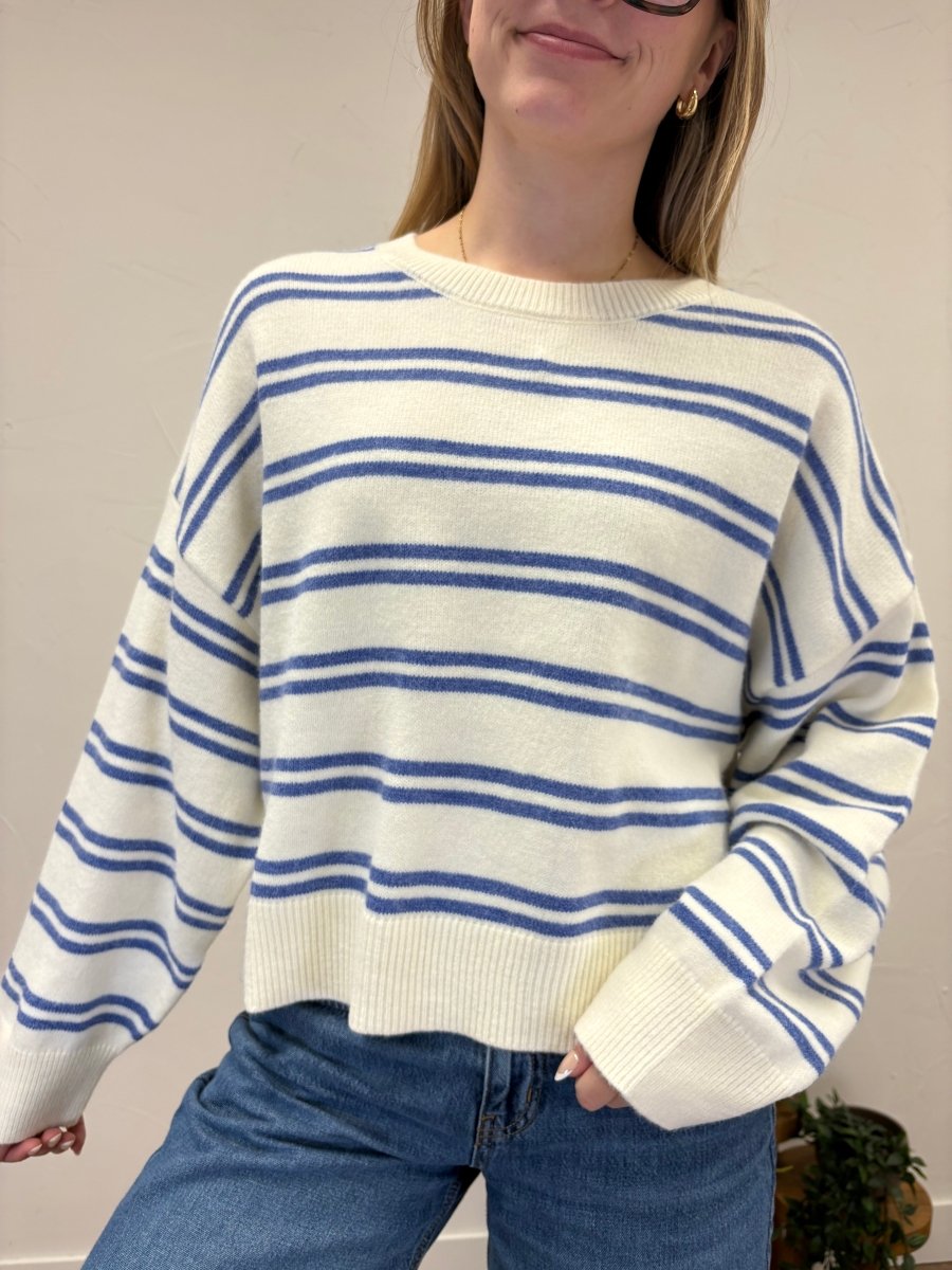 ROUND NECK STRIPE KNIT SWEATER TOP - Three:Twelve Boutique - LE LIS