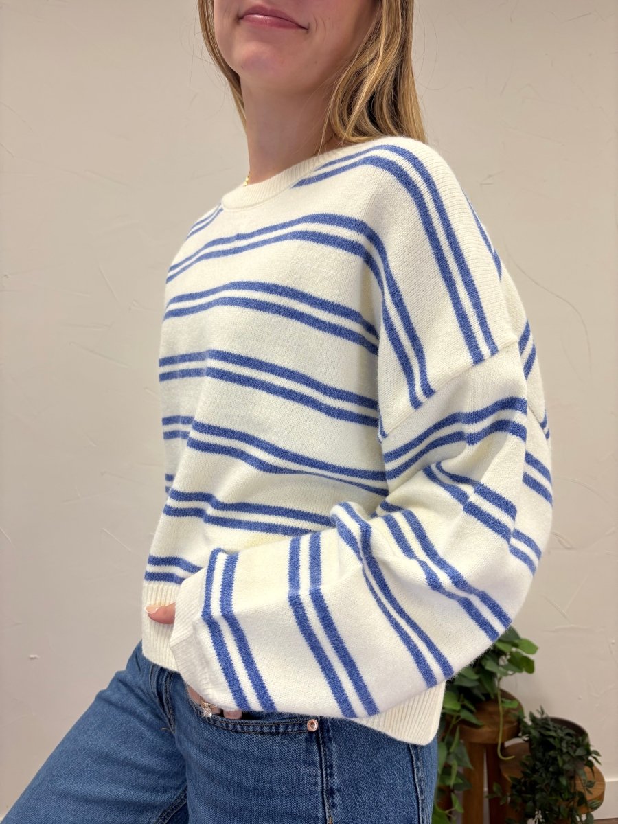 ROUND NECK STRIPE KNIT SWEATER TOP - Three:Twelve Boutique - LE LIS