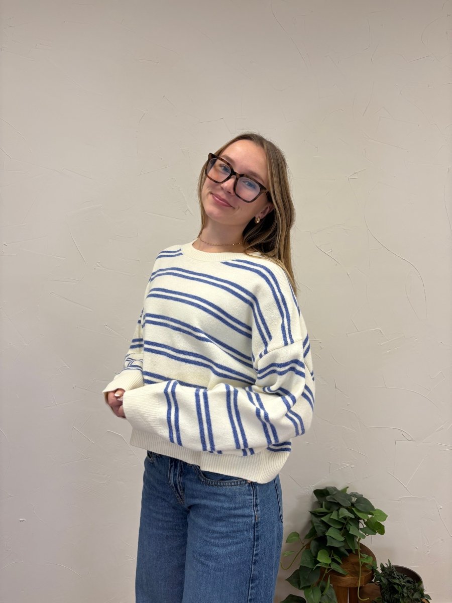 ROUND NECK STRIPE KNIT SWEATER TOP - Three:Twelve Boutique - LE LIS