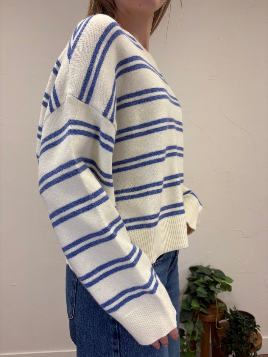 ROUND NECK STRIPE KNIT SWEATER TOP - Three:Twelve Boutique - LE LIS