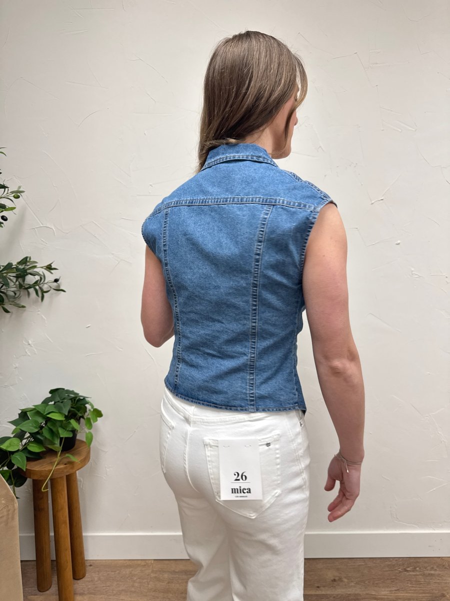 Back view of ruched button up top on model showing clean fitted silhouette — Three:Twelve Boutique