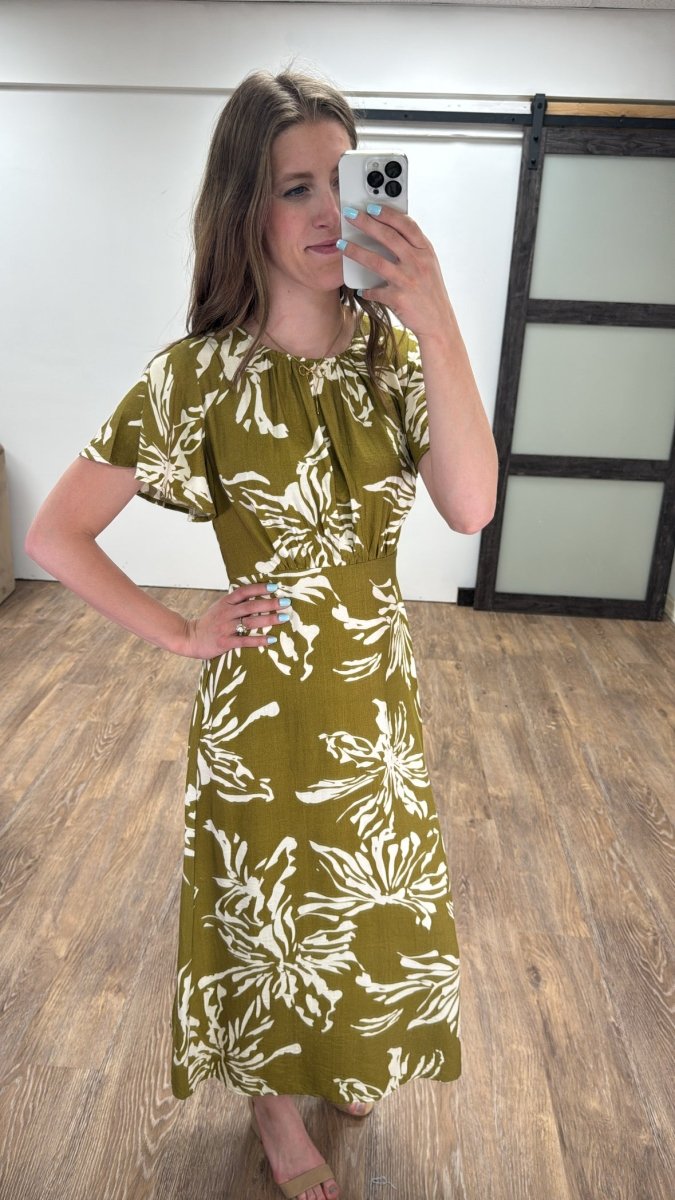 Ruched Neck Woven Midi Dress - Three:Twelve Boutique - Three:Twelve