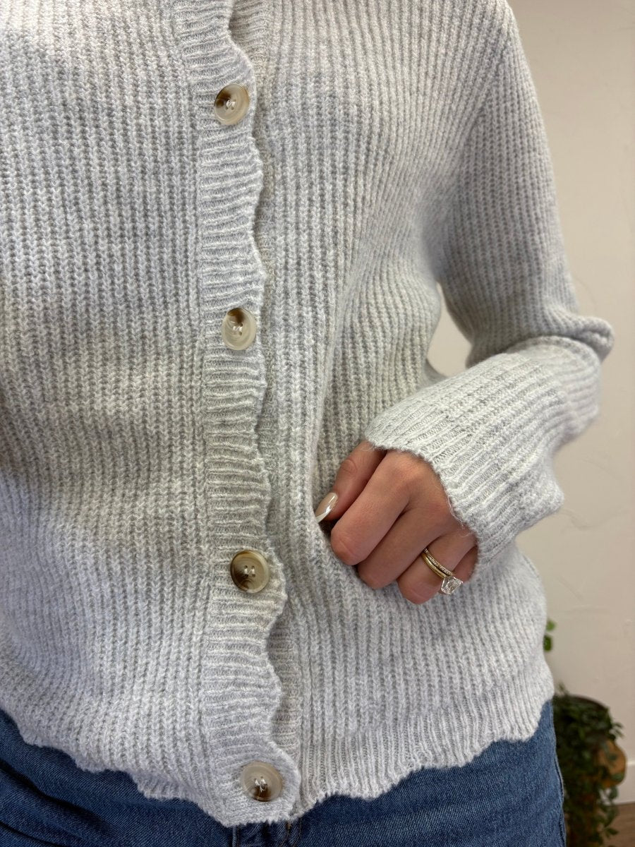 Scallop Trim Ribbed Crew Neck Button Front Cardigan - Three:Twelve Boutique - Sunday Edition by LE LIS