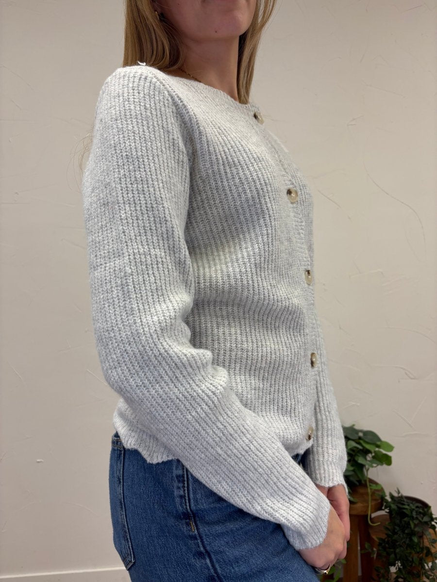 Scallop Trim Ribbed Crew Neck Button Front Cardigan - Three:Twelve Boutique - Sunday Edition by LE LIS