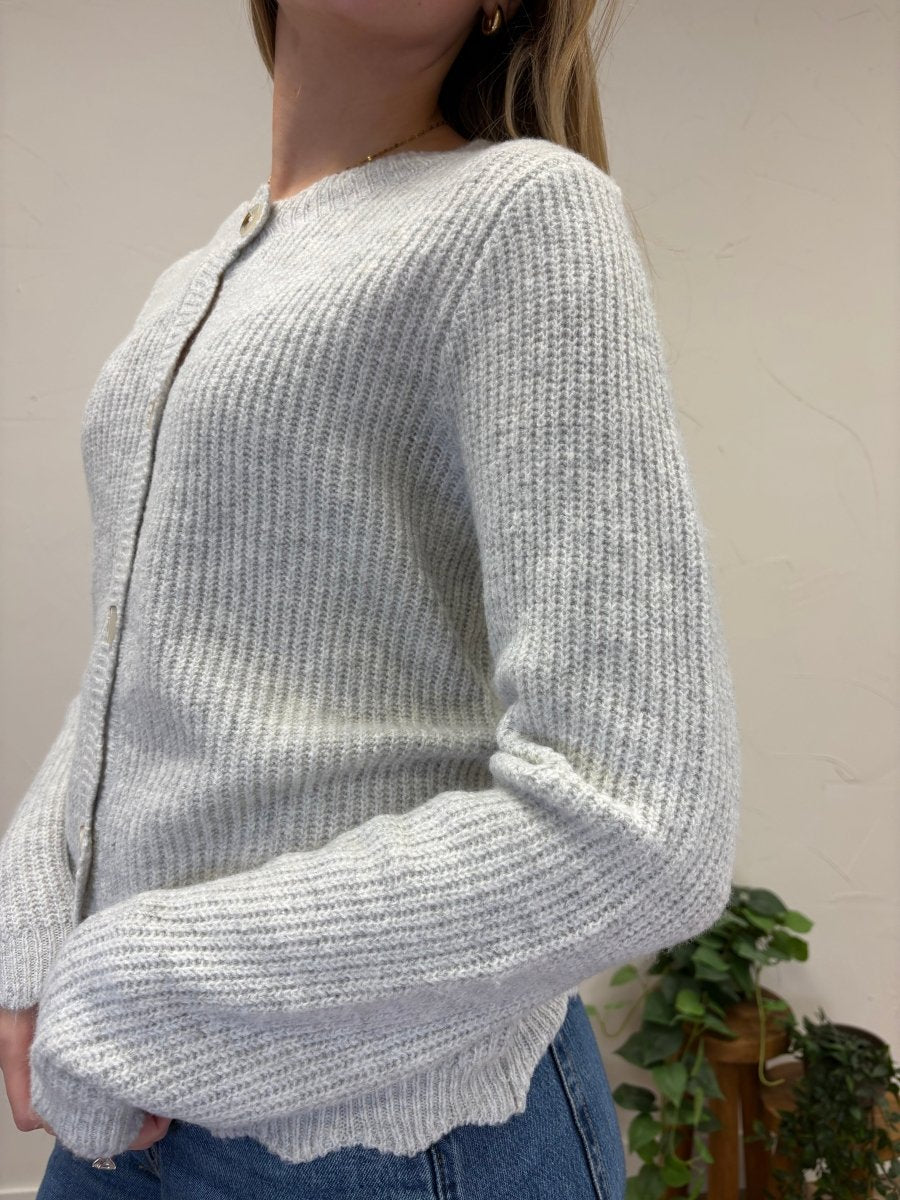Scallop Trim Ribbed Crew Neck Button Front Cardigan - Three:Twelve Boutique - Sunday Edition by LE LIS