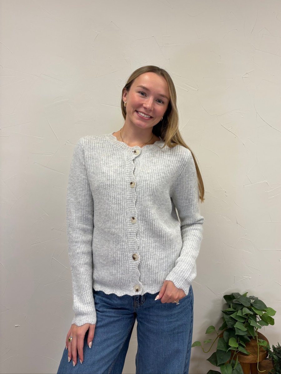 Scallop Trim Ribbed Crew Neck Button Front Cardigan - Three:Twelve Boutique - Sunday Edition by LE LIS