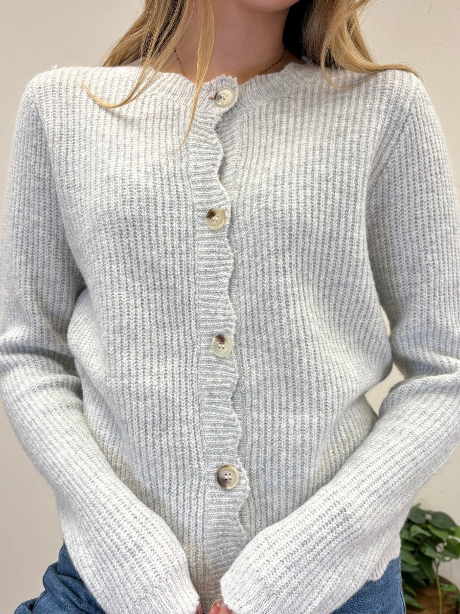 Scallop Trim Ribbed Crew Neck Button Front Cardigan - Three:Twelve Boutique - Sunday Edition by LE LIS