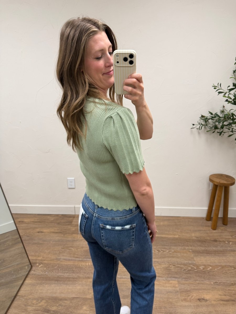 Scalloped Pointelle Short Sleeve Knit Cardigan - Three:Twelve Boutique - &merci