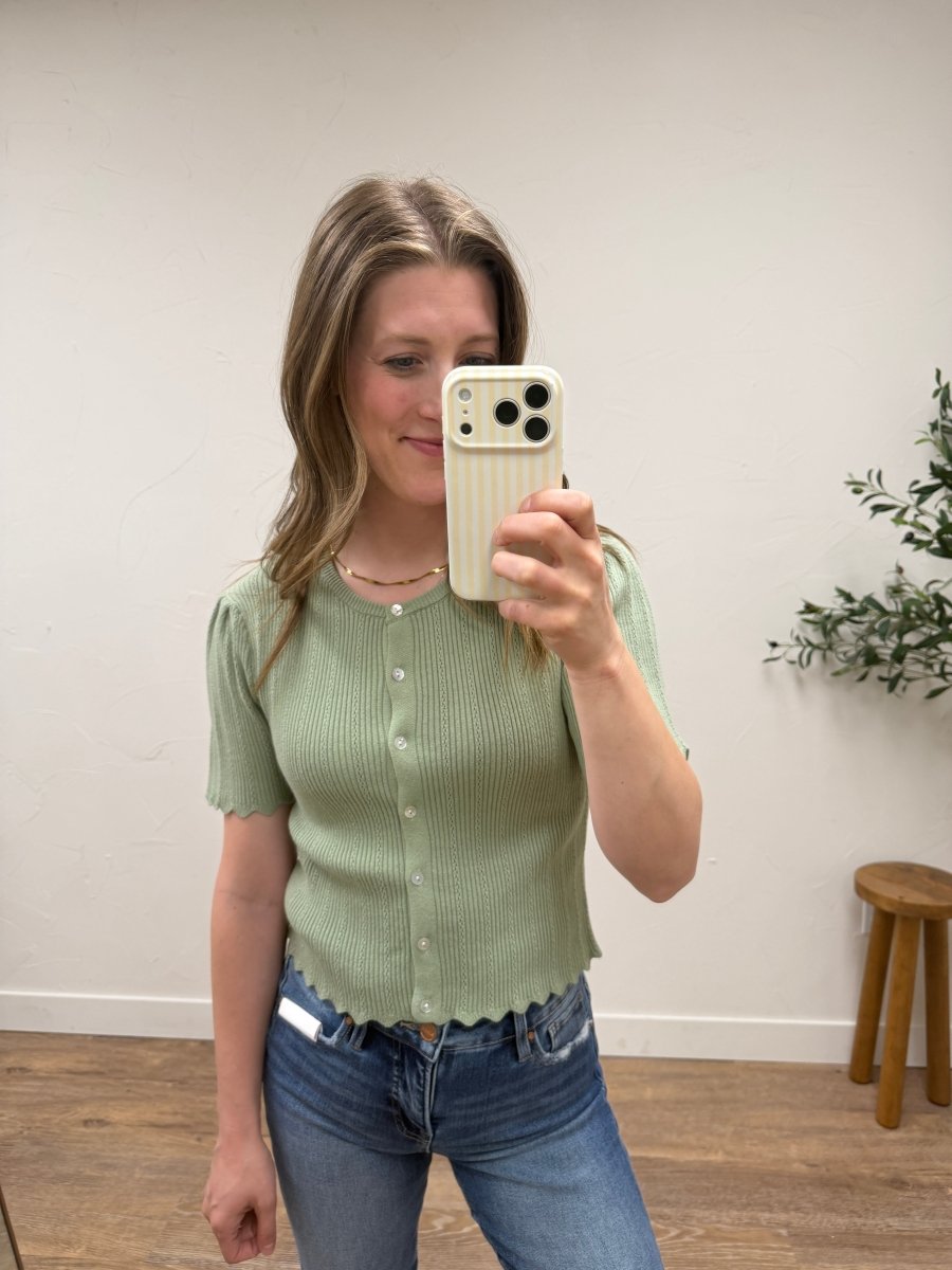 Scalloped Pointelle Short Sleeve Knit Cardigan - Three:Twelve Boutique - &merci