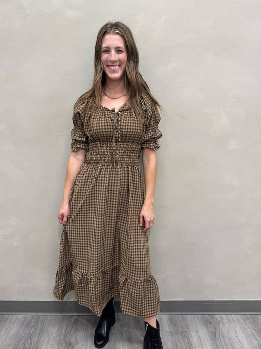 Scoop Neck Puff Sleeve Smocked Midi Dress - Three:Twelve Boutique - Three:Twelve