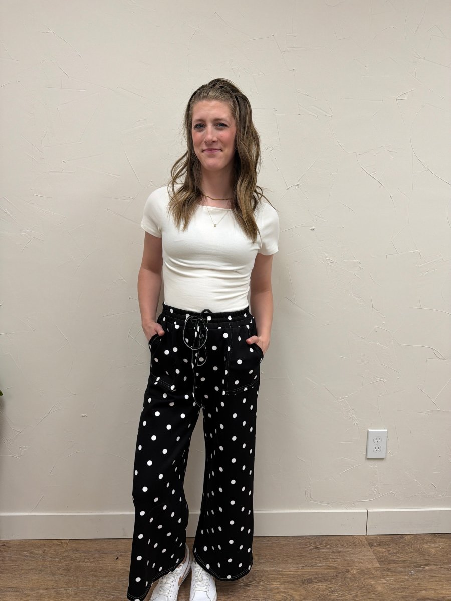Scuba Polka Dot Wide Leg Pants - Three:Twelve Boutique - Sewn + Seen