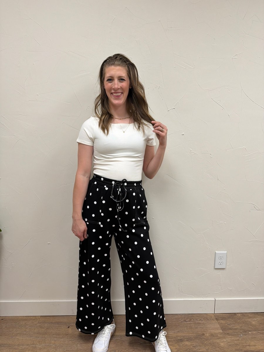 Scuba Polka Dot Wide Leg Pants - Three:Twelve Boutique - Sewn + Seen