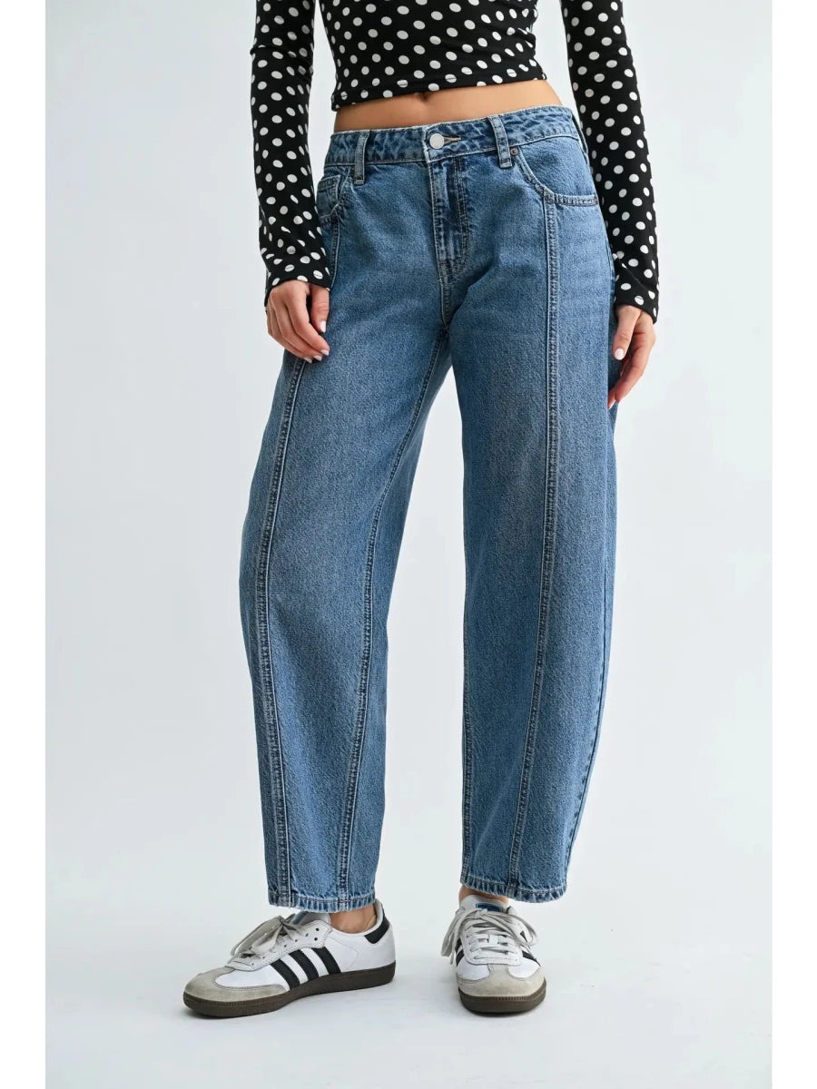 Seamed Mid Rise Barrel Jean - Three:Twelve Boutique - Just Black Denim