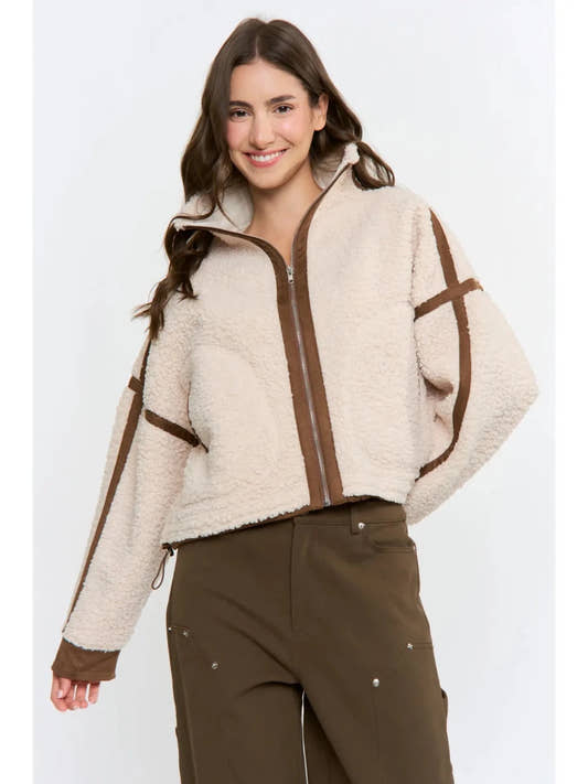 Sherpa Fleece Zip-Up Jacket - Three:Twelve Boutique - camellia