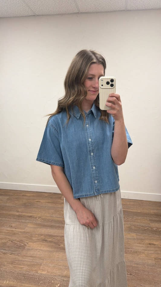 Short Sleeve Denim Top - Three:Twelve Boutique - Wishlist