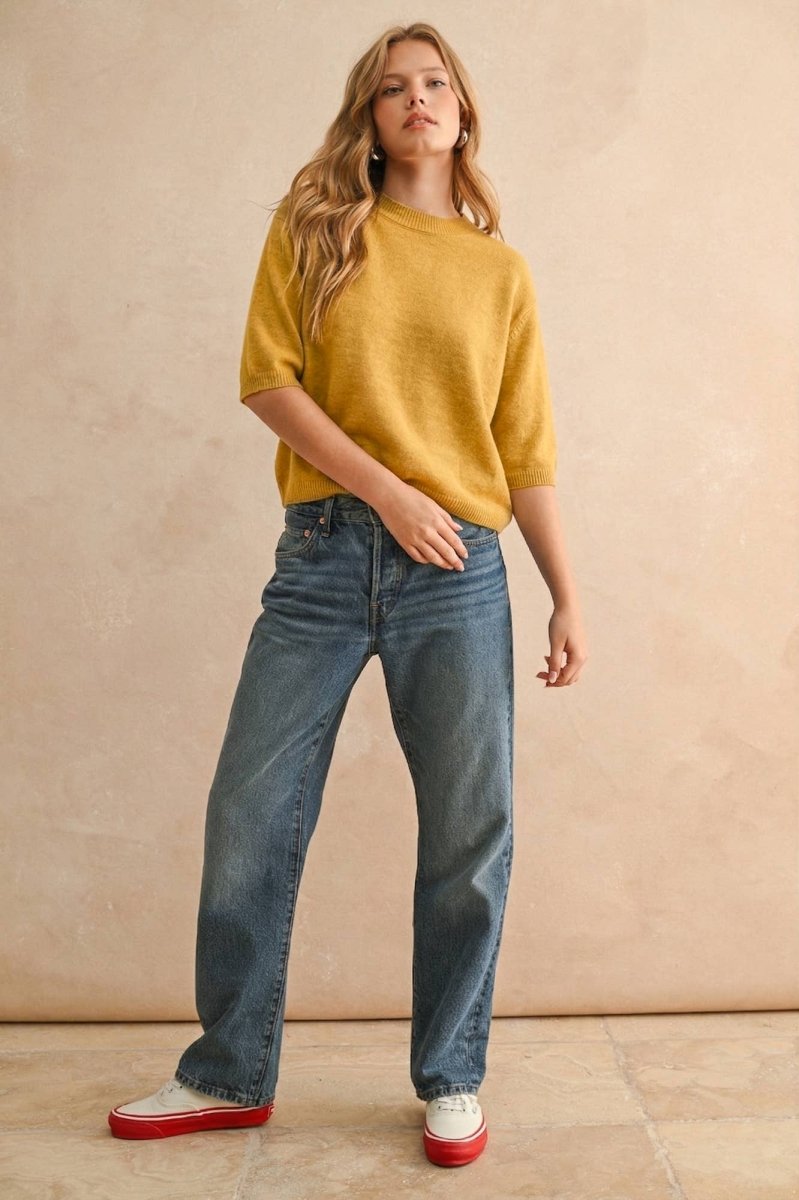 SHORT SLEEVE SWEATER TOP - Three:Twelve Boutique - MIOU MUSE