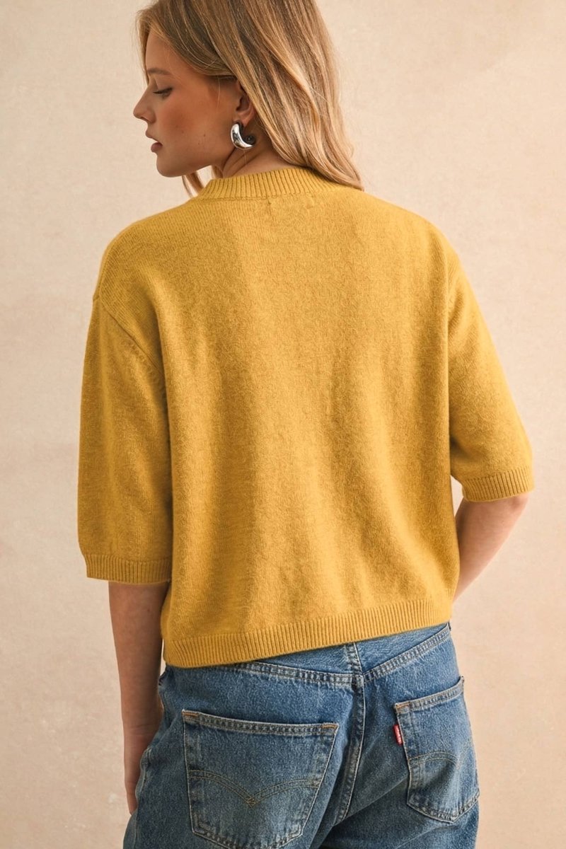 SHORT SLEEVE SWEATER TOP - Three:Twelve Boutique - MIOU MUSE