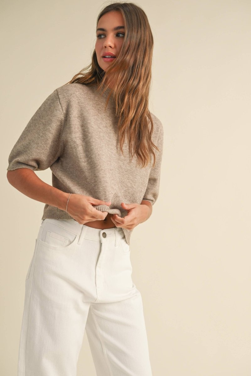 SHORT SLEEVE SWEATER TOP - Three:Twelve Boutique - MIOU MUSE