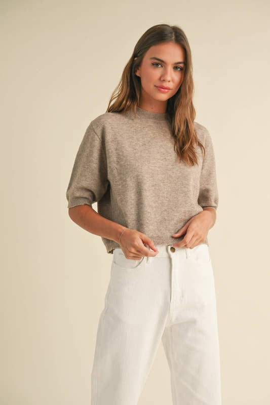 SHORT SLEEVE SWEATER TOP - Three:Twelve Boutique - MIOU MUSE