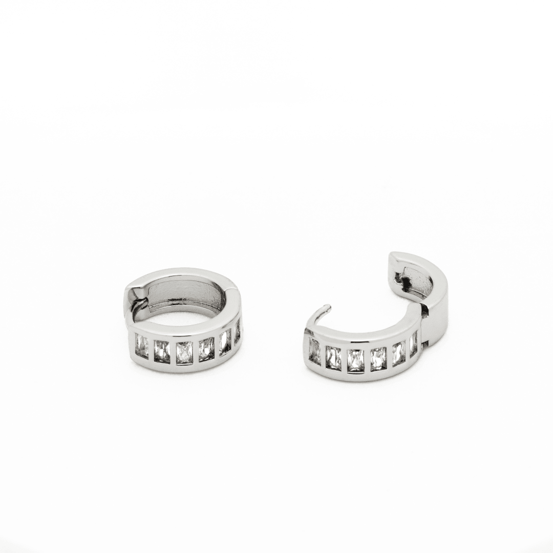 Silver Baguette Huggie Earrings: Yellow Gold - Three:Twelve Boutique - Brenda Grands Waterproof Jewelry