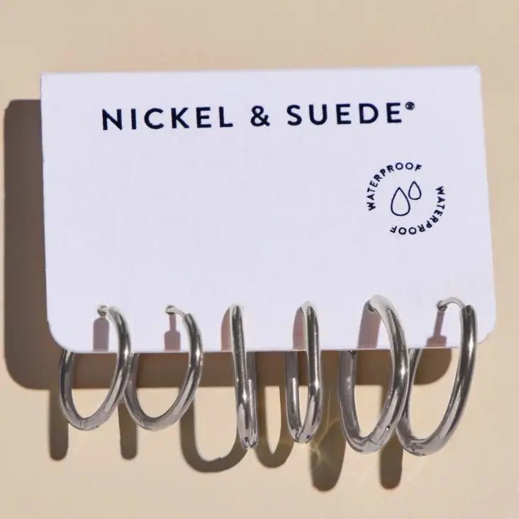 Silver Everyday Hoop Earring Set - Three:Twelve Boutique - nickel & suede