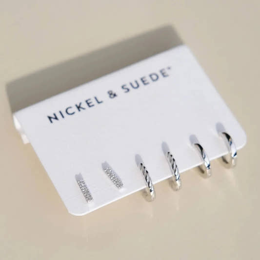 Silver Waterproof Classics Dainty Earring Set - Three:Twelve Boutique - nickel & suede