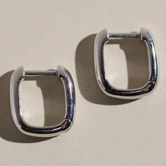 Silver Waterproof Square Huggie Earrings - Three:Twelve Boutique - nickel & suede