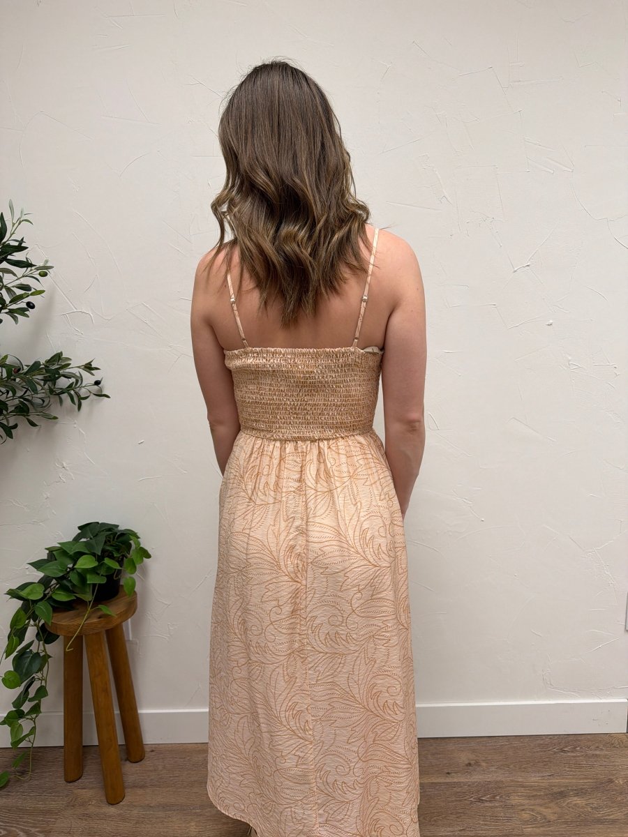 Sleeveless Adjustable Strap Smocking Midi Dress - Three:Twelve Boutique - SundayEdition