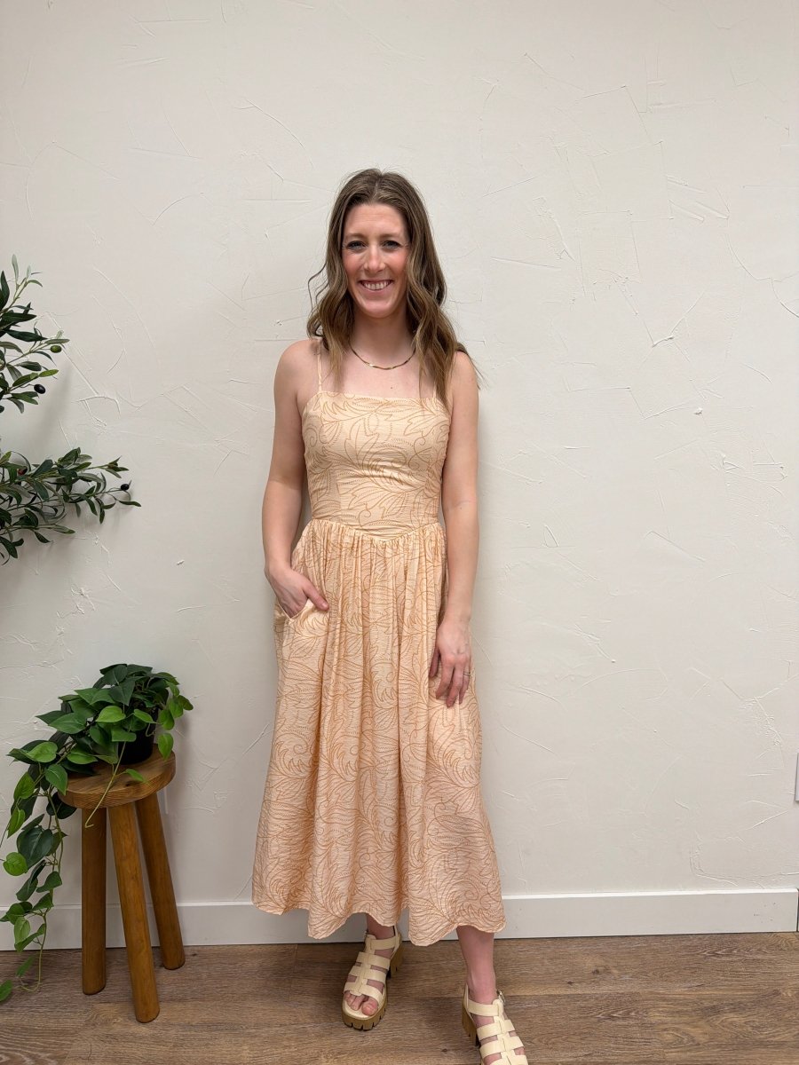 Sleeveless Adjustable Strap Smocking Midi Dress - Three:Twelve Boutique - SundayEdition