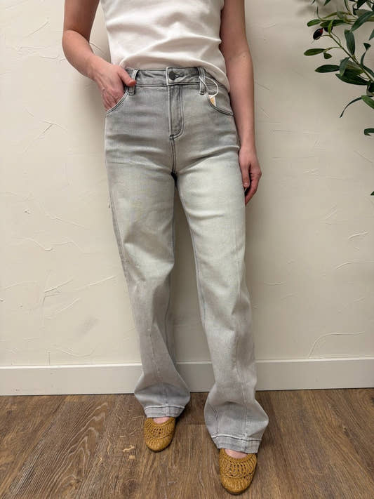 Front view of model wearing Risen Slouchy Baggy Jeans showing relaxed fit — Three:Twelve Boutique