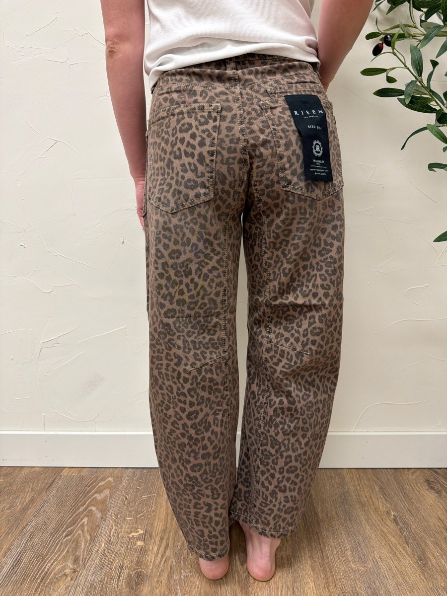 Back view of slouchy crop barrel jeans with drawstring waistband — Three:Twelve Boutique