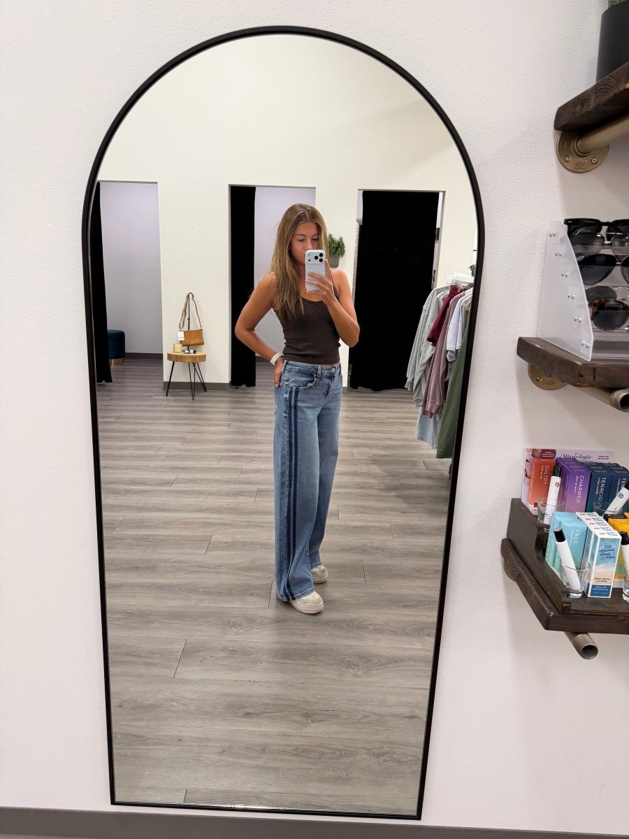 Slouchy Wide Leg Jean with Side Stripe - Three:Twelve Boutique - Risen Denim