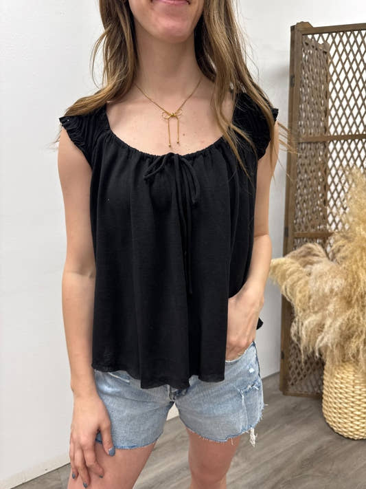 Slub Knit Cap Sleeve Flowy Peasant Top - Three:Twelve Boutique - Three:Twelve