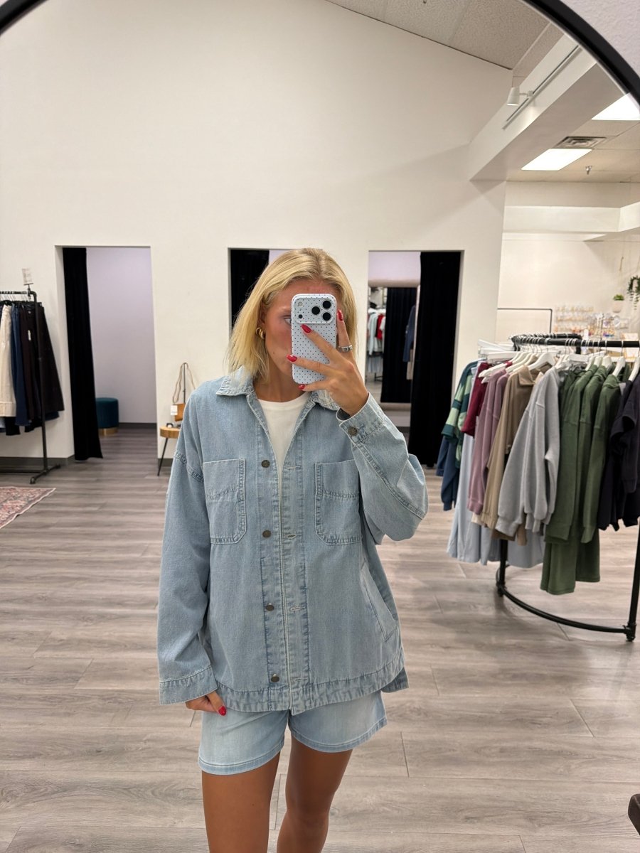 Soft-Drape Denim Chore Utility Jacket - Three:Twelve Boutique - mustardseed