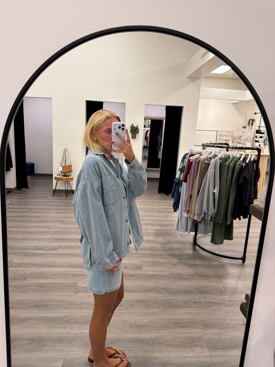 Soft-Drape Denim Chore Utility Jacket - Three:Twelve Boutique - mustardseed