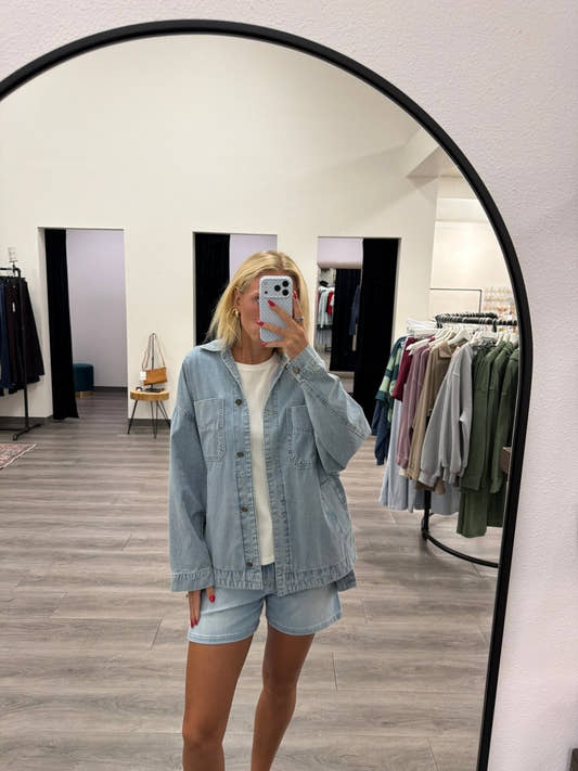 Soft-Drape Denim Chore Utility Jacket - Three:Twelve Boutique - mustardseed
