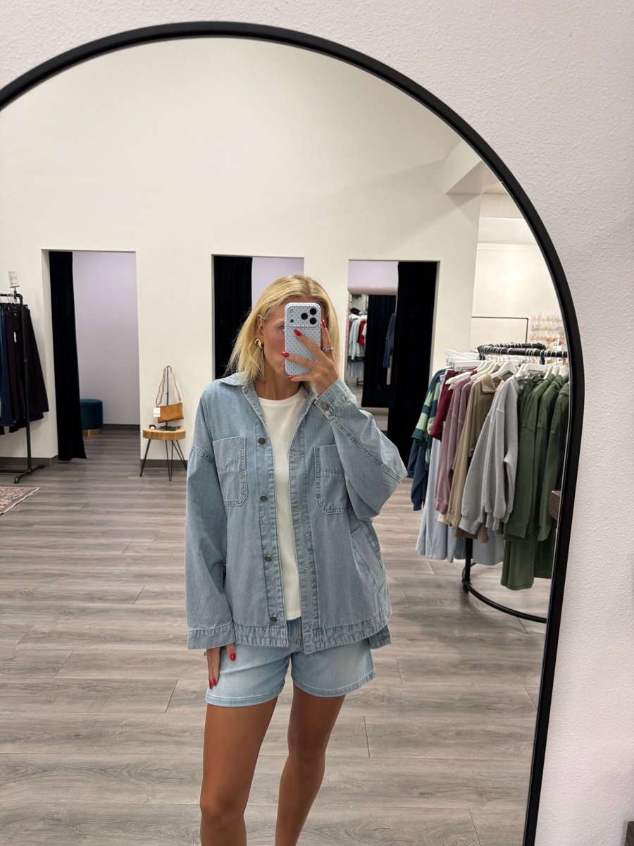 Soft-Drape Denim Chore Utility Jacket - Three:Twelve Boutique - mustardseed