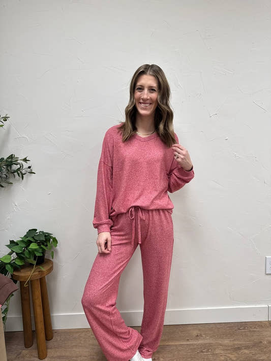 SOFT MELANGE LONG SLEEVE TEE & PANTS SET - Three:Twelve Boutique - zenana
