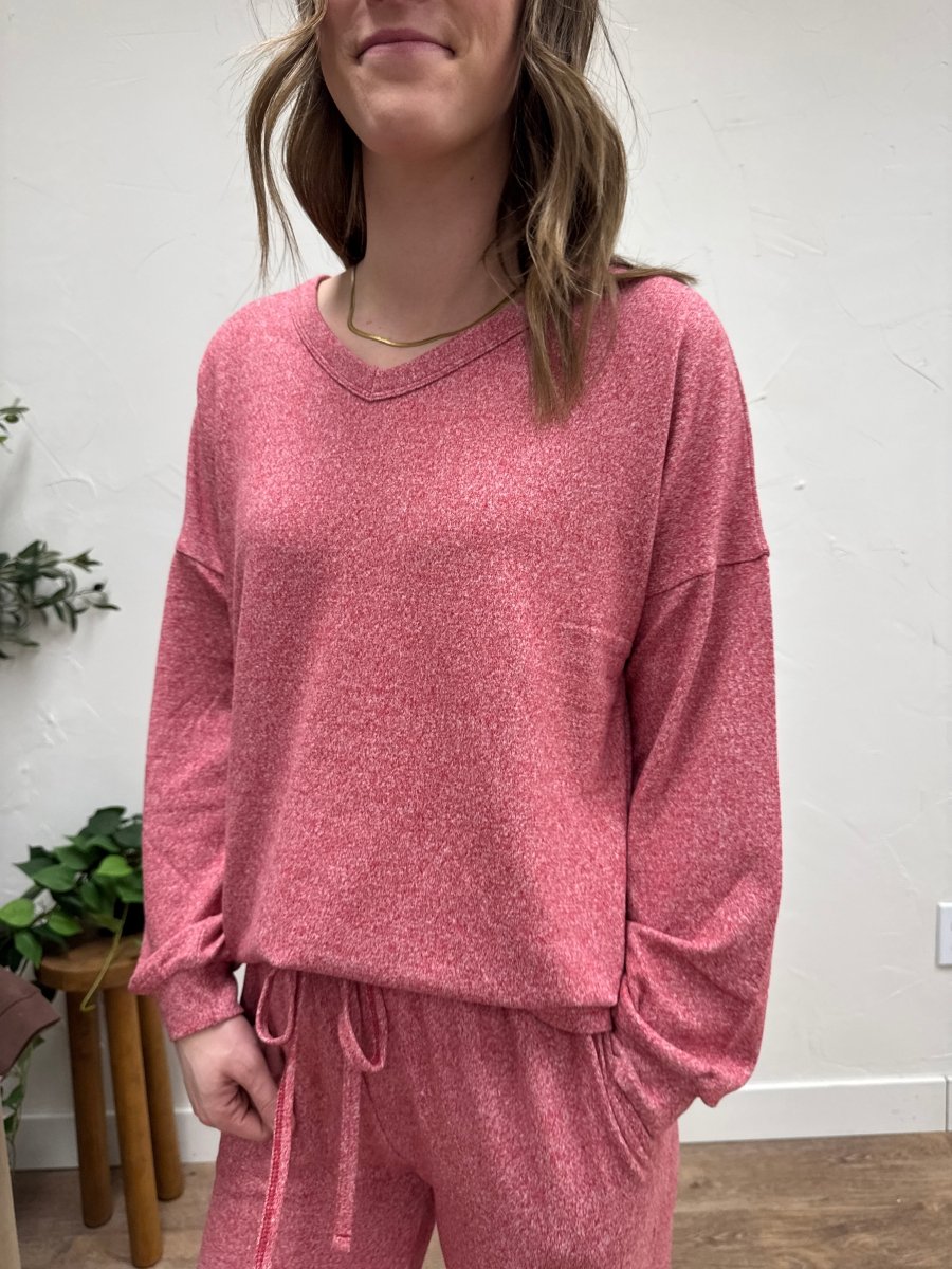 SOFT MELANGE LONG SLEEVE TEE & PANTS SET - Three:Twelve Boutique - zenana