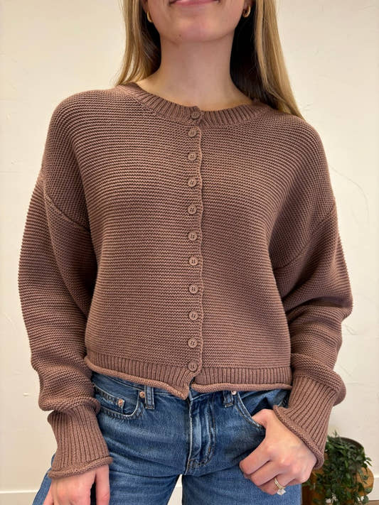 Solid Cropped Button Down Cardigan - Three:Twelve Boutique - peachlove