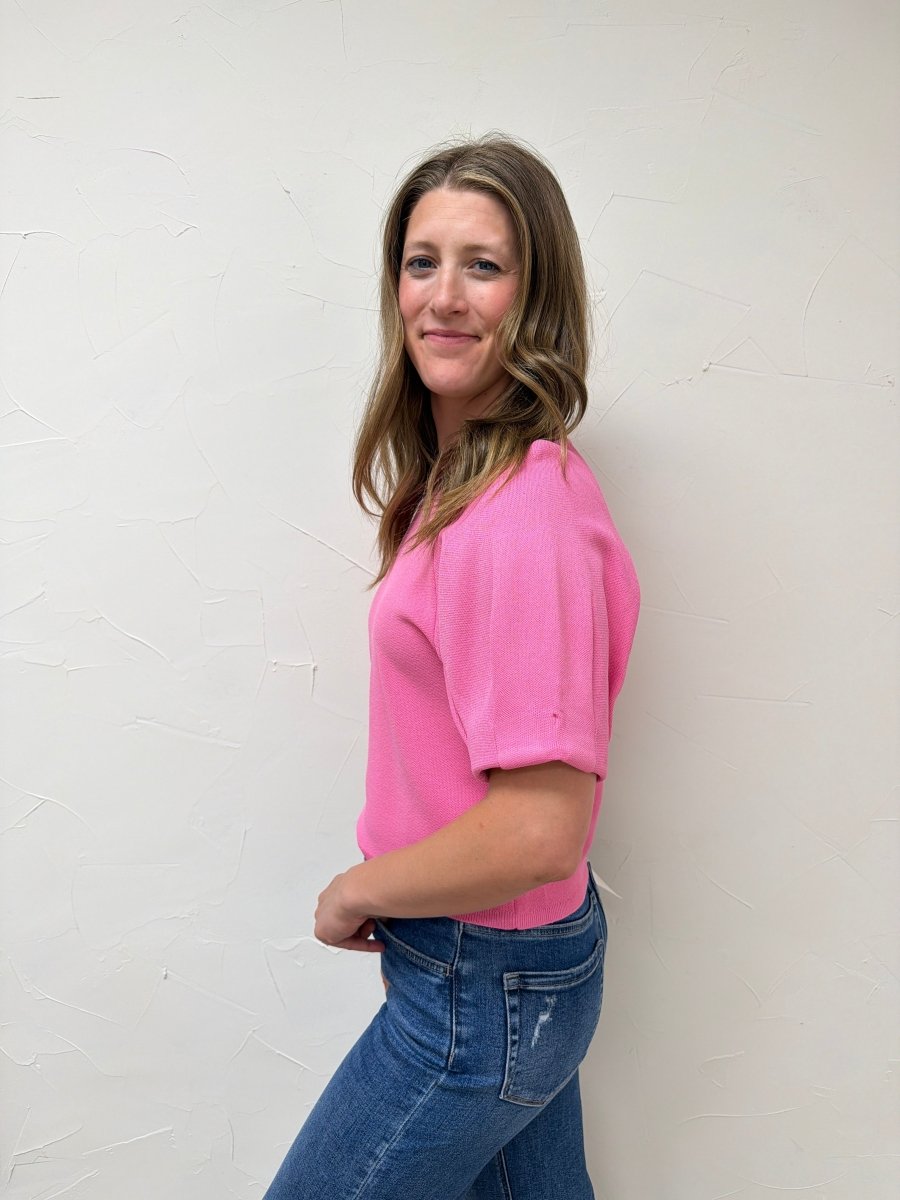 Solid short puff sleeve knit top - Three:Twelve Boutique - Entro