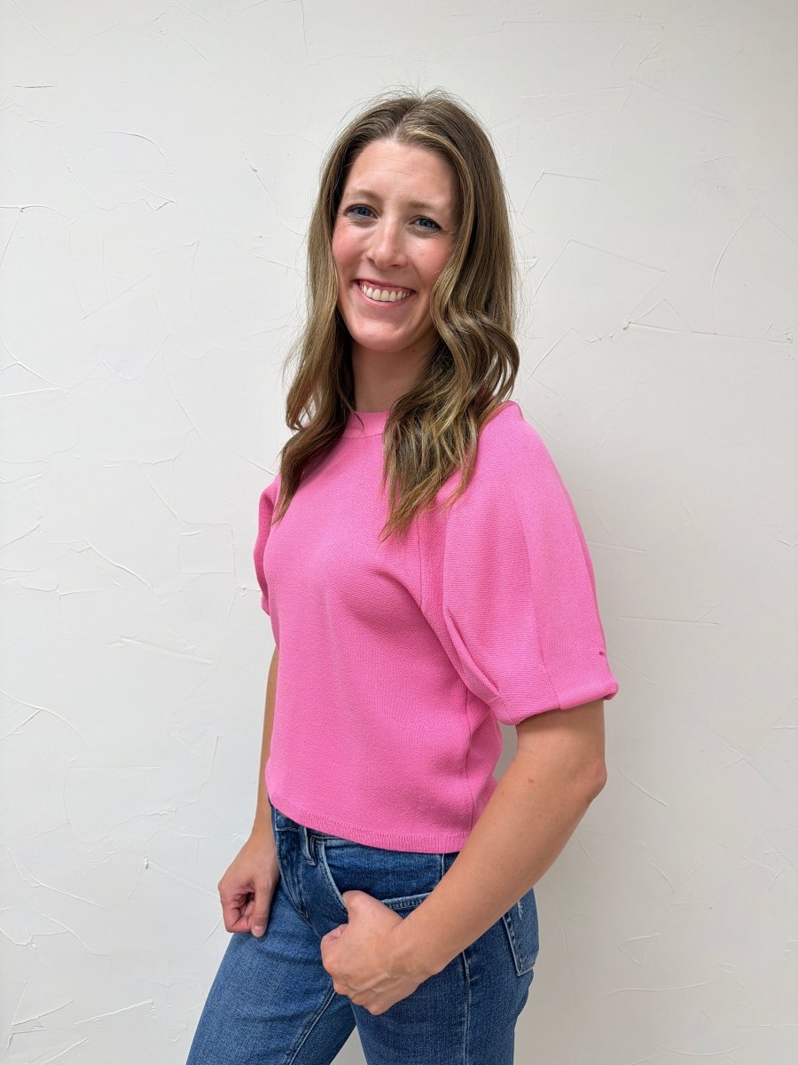 Solid short puff sleeve knit top - Three:Twelve Boutique - Entro