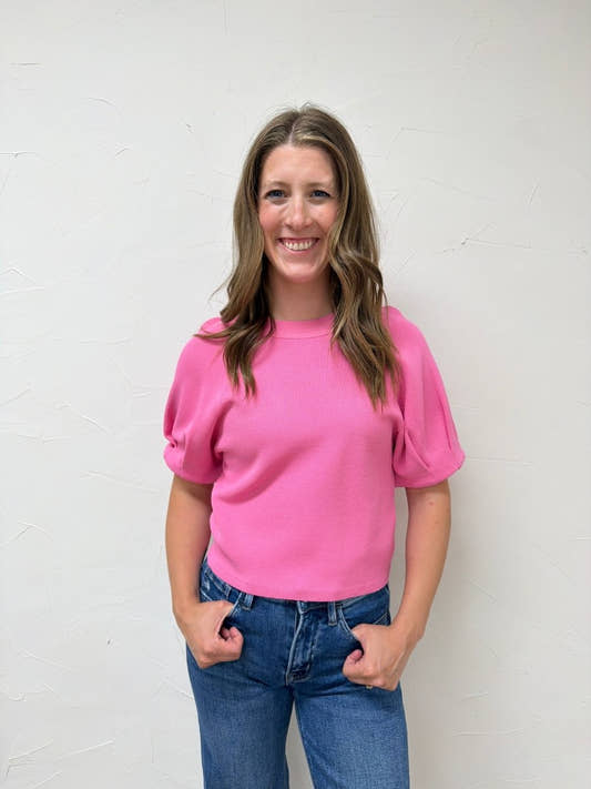 Solid short puff sleeve knit top - Three:Twelve Boutique - Entro