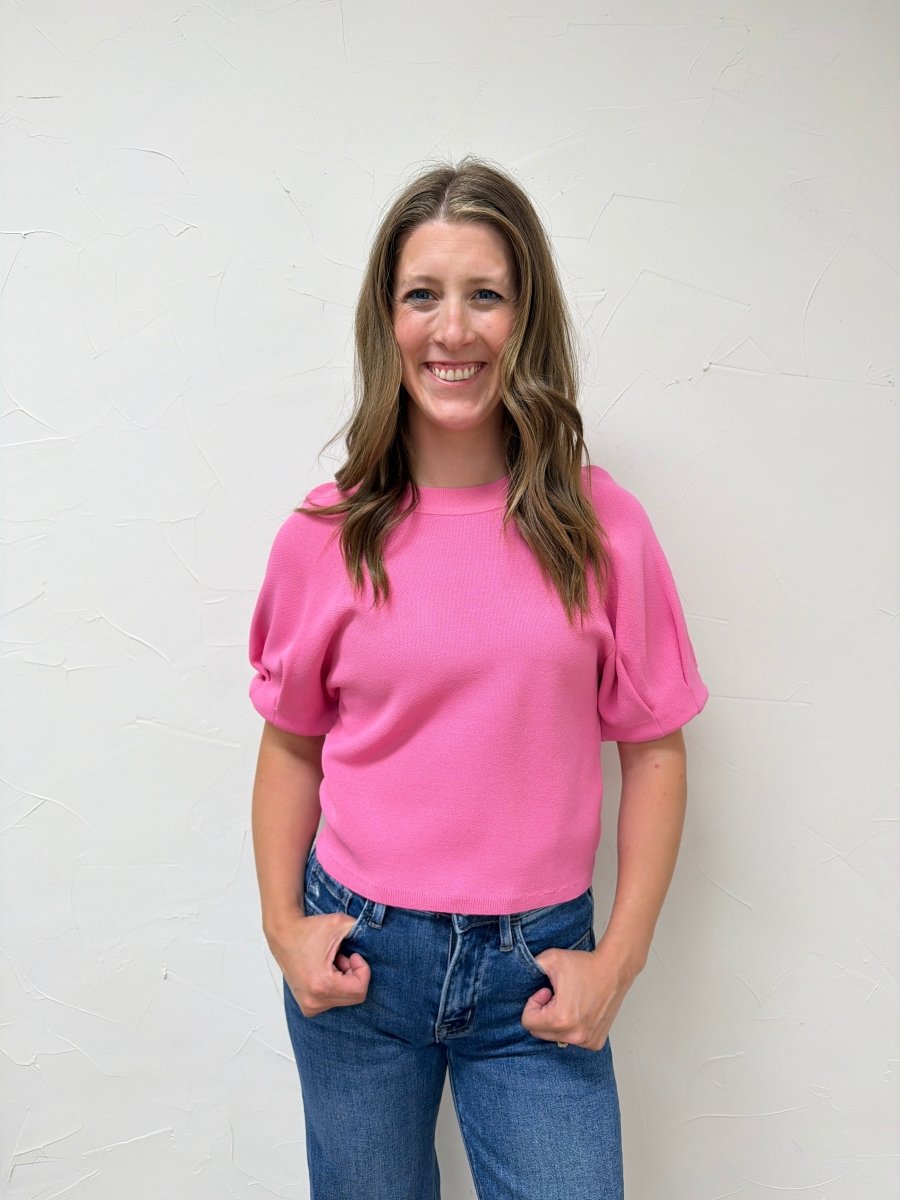 Solid short puff sleeve knit top - Three:Twelve Boutique - Entro