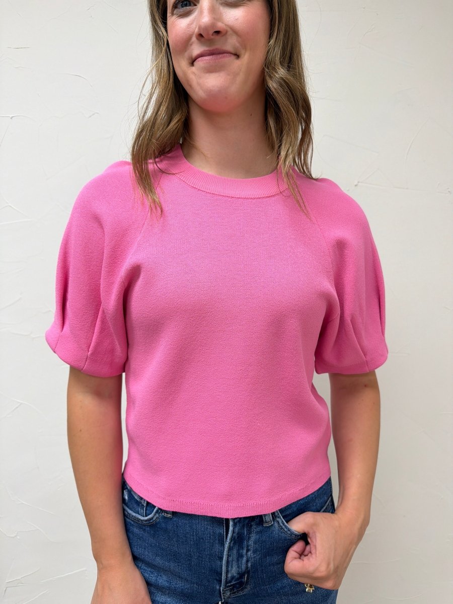Solid short puff sleeve knit top - Three:Twelve Boutique - Entro